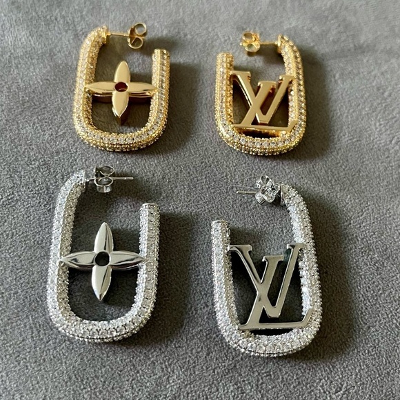 Jewelry - Open U Shaped LV Earrings w/Bling